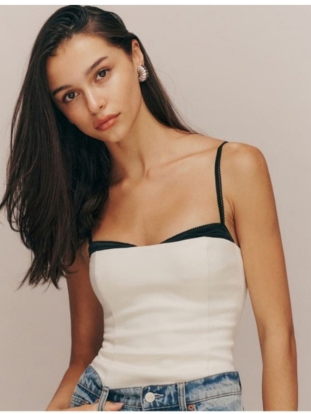 White Cami Top with Black Trim Loft